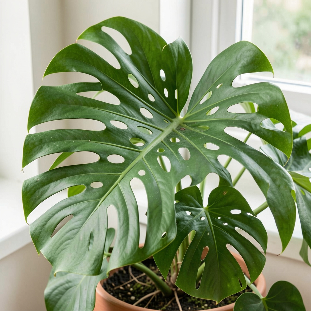 Monstera Deliciosa indendørs plante med store perforerede blade